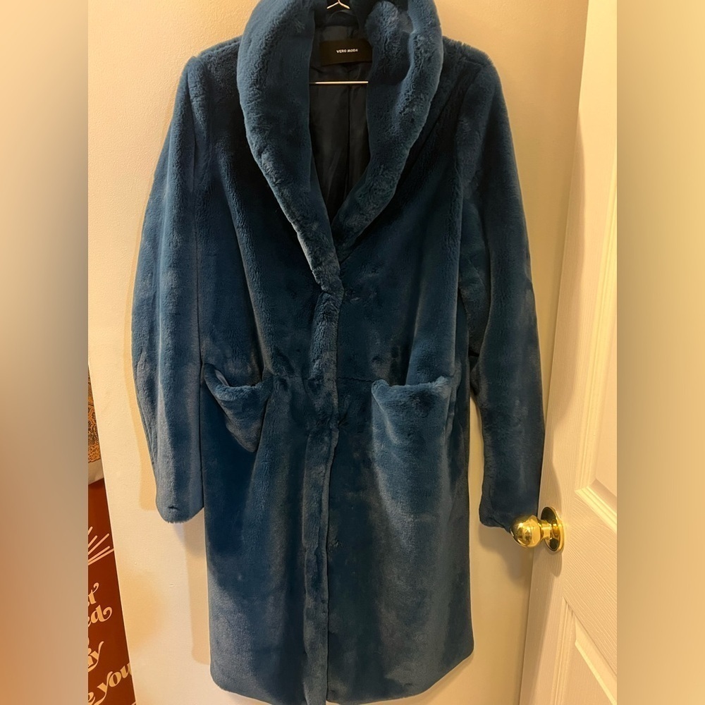 Vero Moda Blue Faux Fur Coat